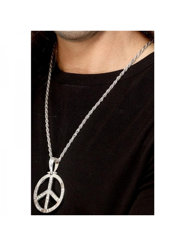 Médaillon argent hippie peace and love + chaîne | Accessoires
