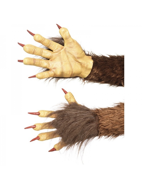 gants de démon marron en latex avec poils | Accessoires