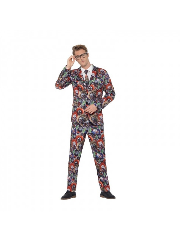 Costume Sexy Homme, motif  clown maléfique (veste, pantalon, cravate)