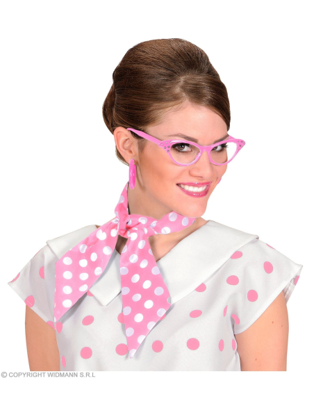 Foulard en satin rose avec pois blancs, années 50'