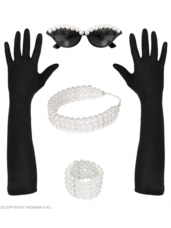 Set années 50' Femme (lunettes, gants, collier et bracelet)