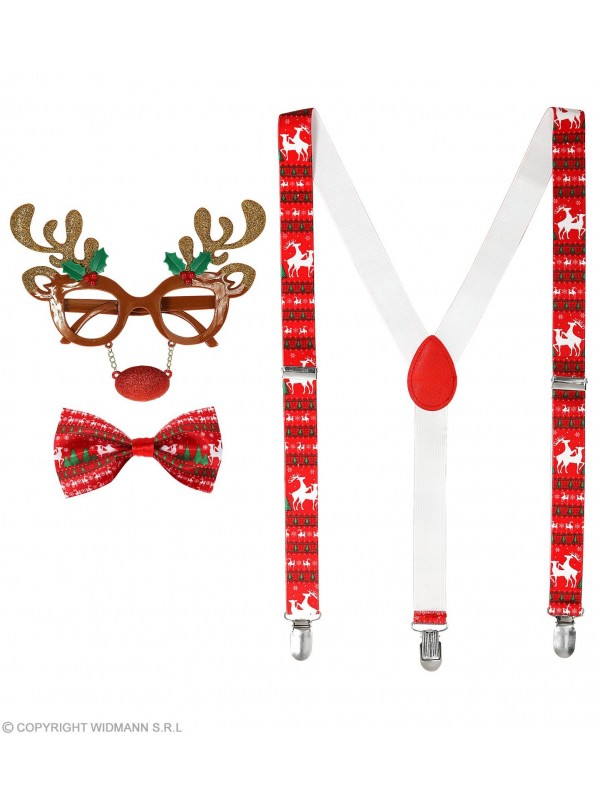 Set Renne de Noël (lunettes, bretelles, nœud-papillon)