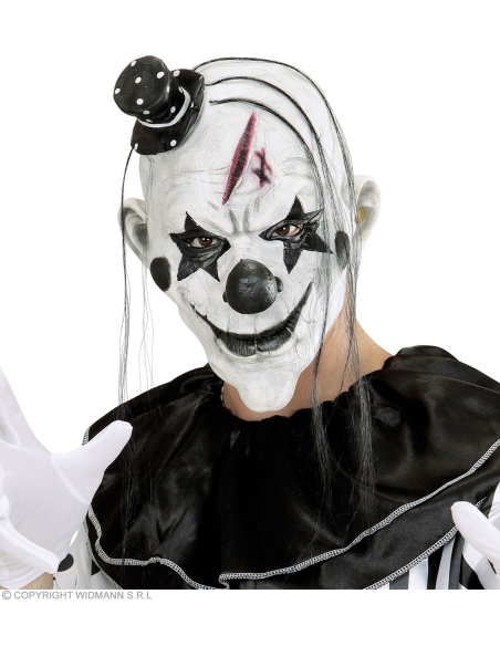 Masque de clown tueur avec cheveux et chapeau