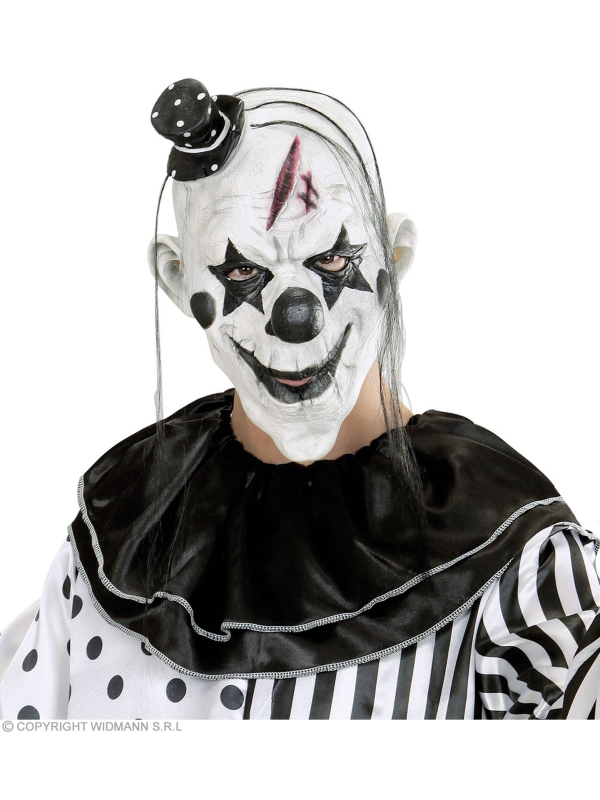 Masque de clown tueur avec cheveux et chapeau