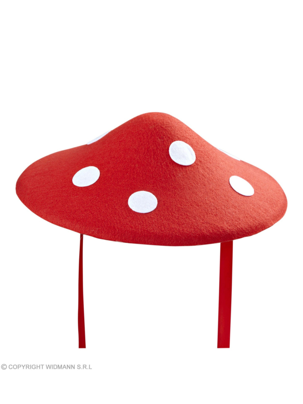 Chapeau Champignon en feutre rouge à pois blanc - Mixte