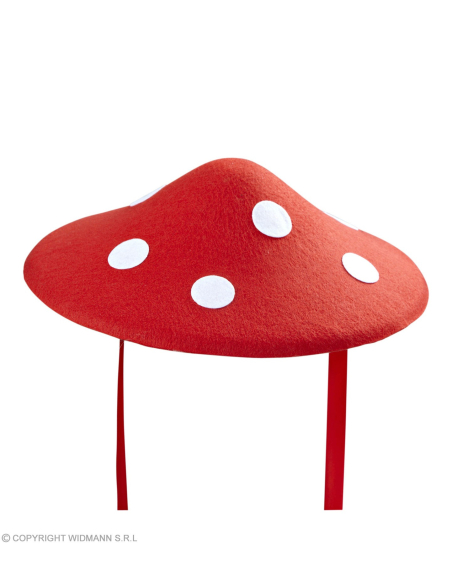 Chapeau Champignon en feutre rouge à pois blanc - Mixte