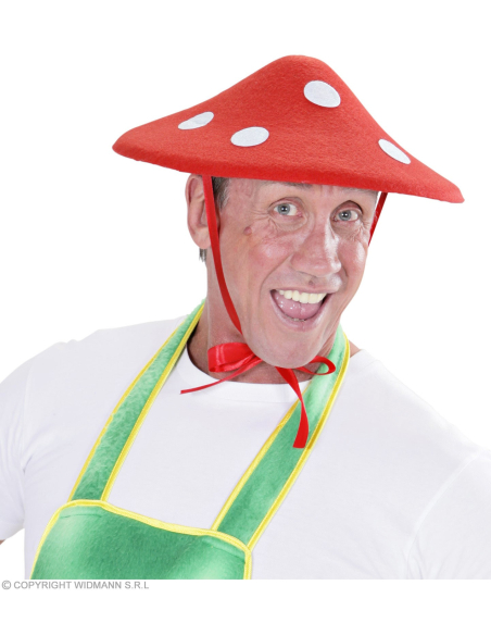 Chapeau Champignon en feutre rouge à pois blanc - Mixte