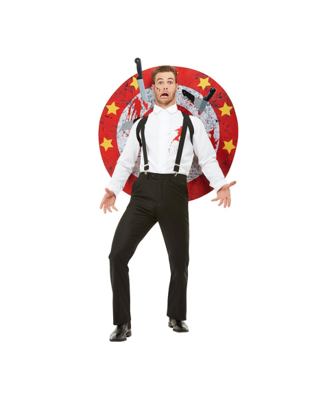Déguisement Cirque Lanceur de Couteaux Homme (chemise, bretelles, cible, couteaux velcros)