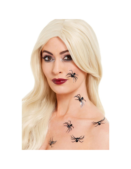 SET  DE  6  AUTOCOLLANTS  ARAIGNÉES  3D  NOIRES  POUR  LA  PEAU Smiffys - 1
