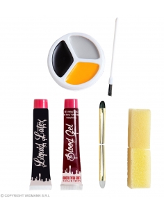 Kit Maquillage Zombie (latex, sang, crayons gris et noir, Fards, applicateurs)