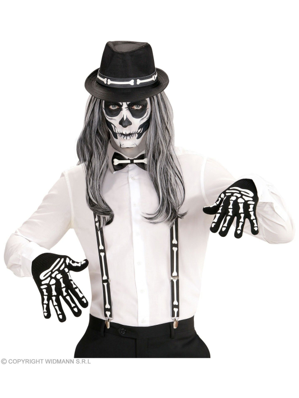 Kit Squelette (bretelles os, noeud papillon, gants et chapeau)