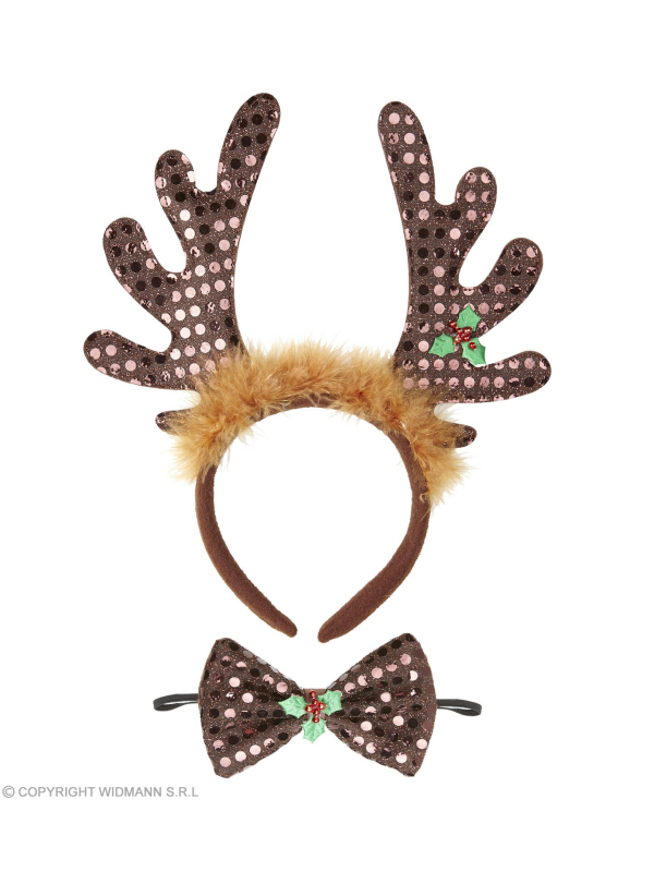 Set renne de noël à paillettes, avec serre-tête et noeud-paillon