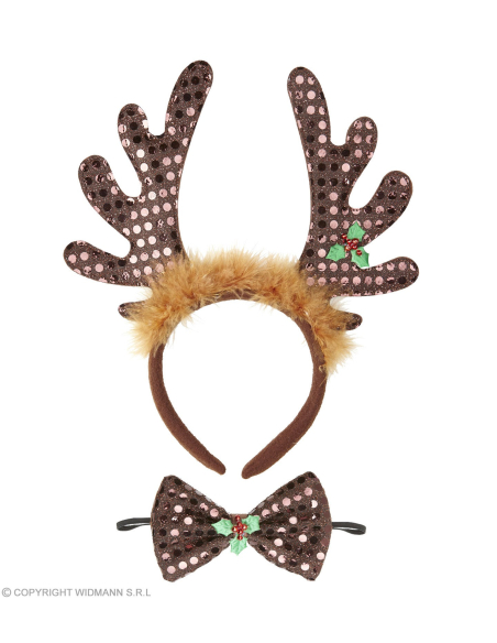 Set renne de noël à paillettes, avec serre-tête et noeud-paillon