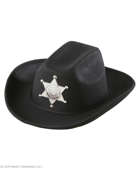 Chapeau de Cow-Boy Noir avec étoile de Sheriff - enfant