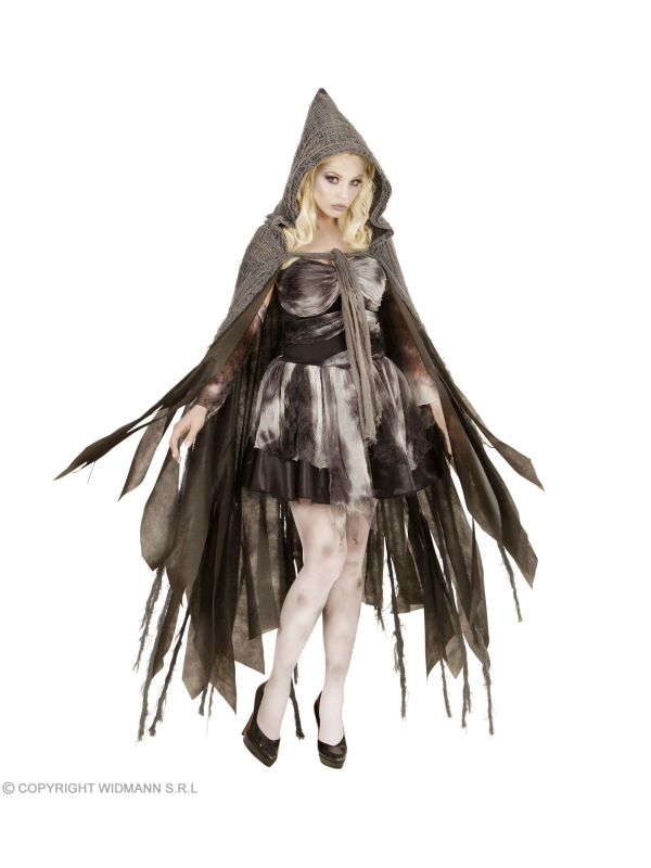 Cape avec capuche grise déchiquetée 165 cm