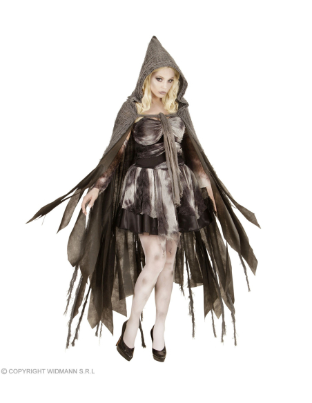 Cape avec capuche grise déchiquetée 165 cm