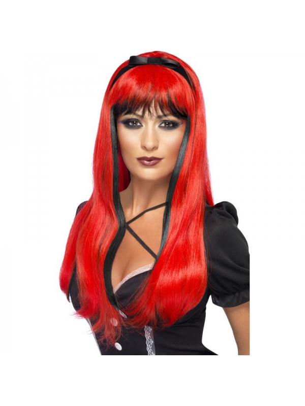Perruque sorcière longue noir et rouge | Accessoires