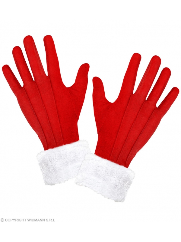 Gants de Père/Mère Noël rouge avec poignets en peluche blanc