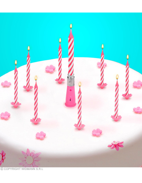 12 bougies roses avec 1 support musicale 