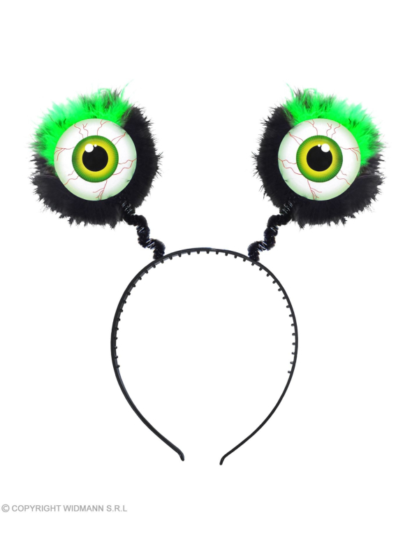 Serre-tête Alien vert avec yeux et plumes