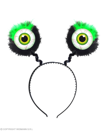 Serre-tête Alien vert avec yeux et plumes