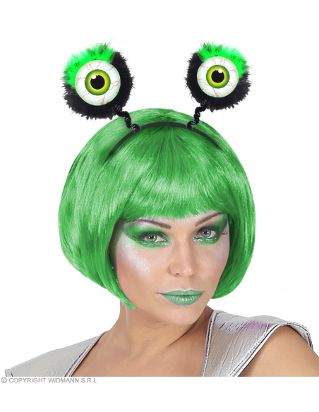 Serre-tête Alien vert avec yeux et plumes