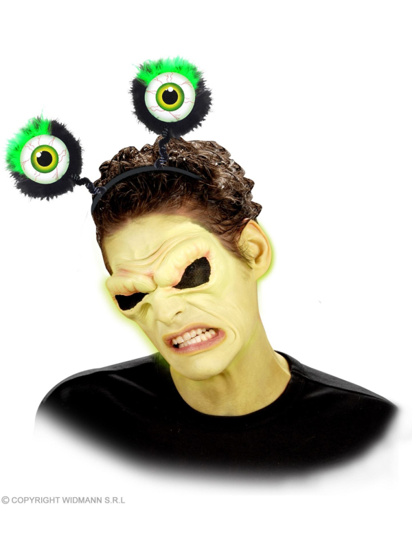 Serre-tête Alien vert avec yeux et plumes