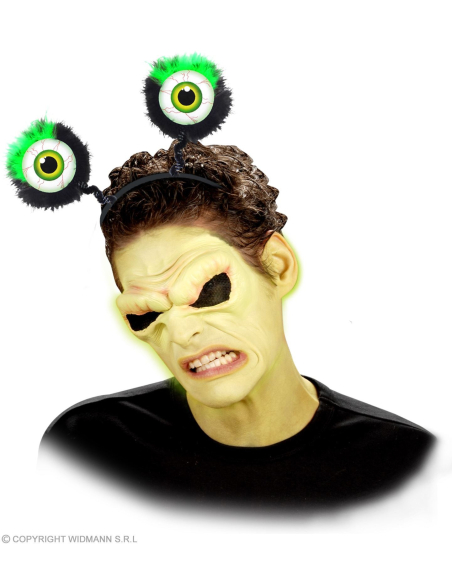 Serre-tête Alien vert avec yeux et plumes
