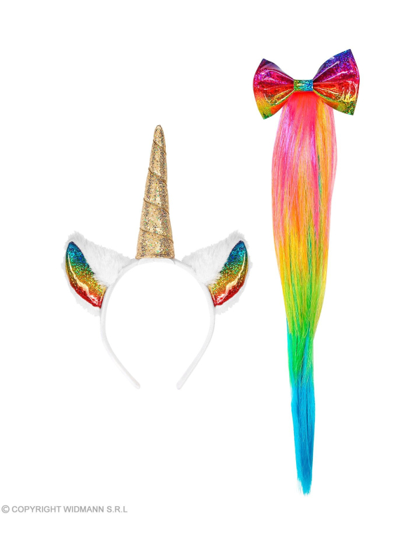 Set Licorne Multicolore Femme (oreilles, queue)