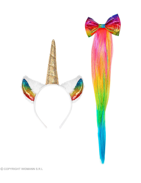 Set Licorne Multicolore Femme (oreilles, queue)