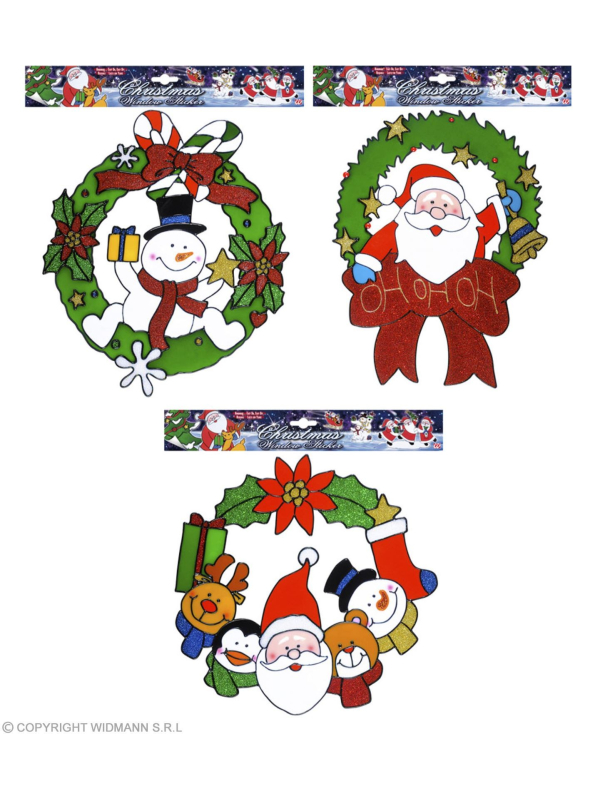 Lot de 3 Autocollants Décoration de fenêtre - Couronne de Noël 3 ass. - 30 cm