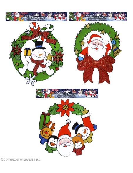 Lot de 3 Autocollants Décoration de fenêtre - Couronne de Noël 3 ass. - 30 cm