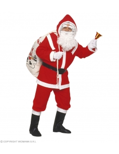 Déguisement Père Noël Deluxe en flanelle Homme (veste, pantalon, sur-bottes, perruque, barbe, sourci