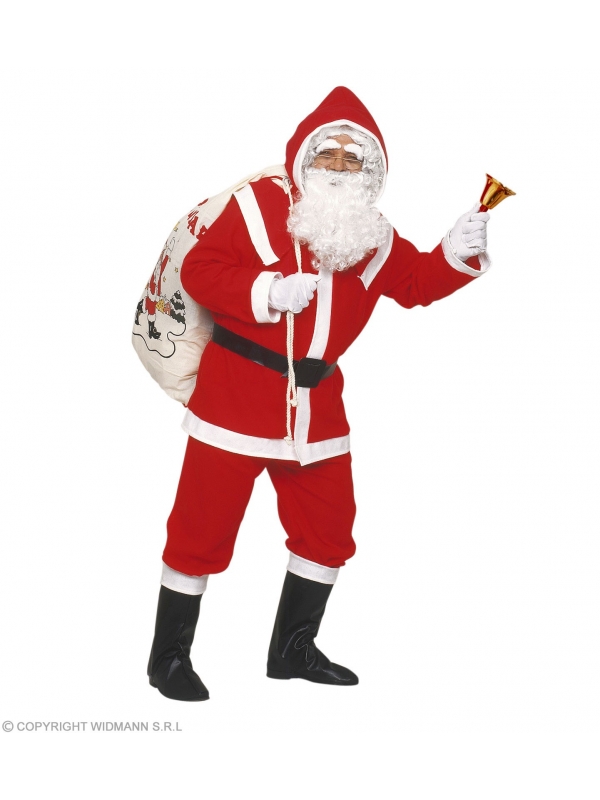 Déguisement Père Noël Deluxe en flanelle Homme (veste, pantalon, sur-bottes, perruque, barbe, sourcils)