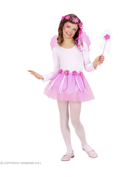 Set de 4 pièces de Fée des fleurs, fille (le tutu, les ailes, la coiffe et la baguette magique)