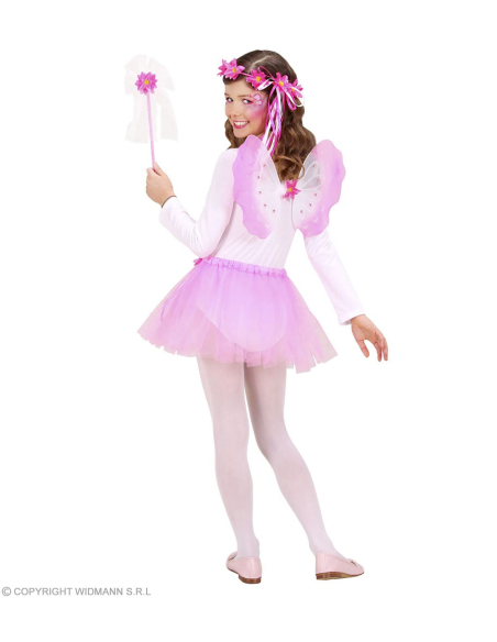Set de 4 pièces de Fée des fleurs, fille (le tutu, les ailes, la coiffe et la baguette magique)