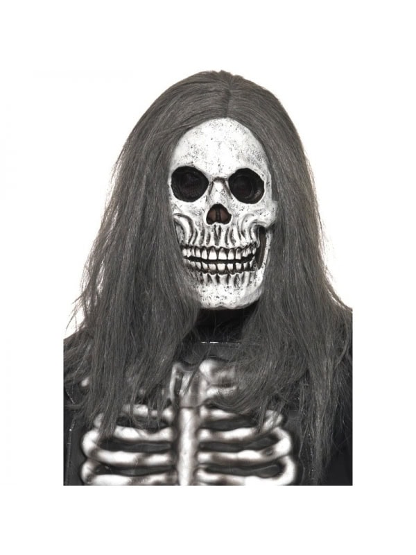 Masque de squelette sinistre avec cheveux gris | Accessoires