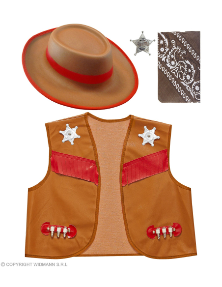 Set COWBOY Garçon, marron (gilet, chapeau, bandana, étoile de sherif)