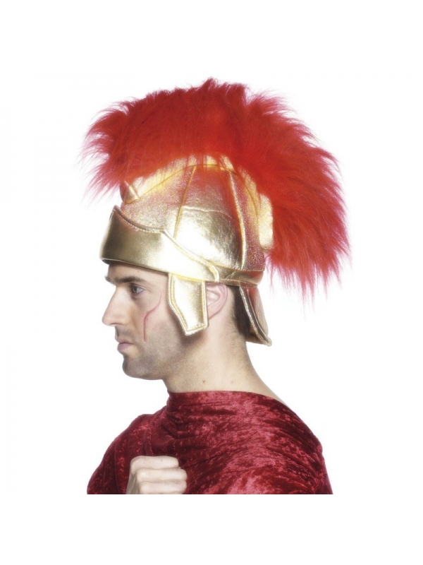Casque romain doré avec plumes rouges | Accessoires