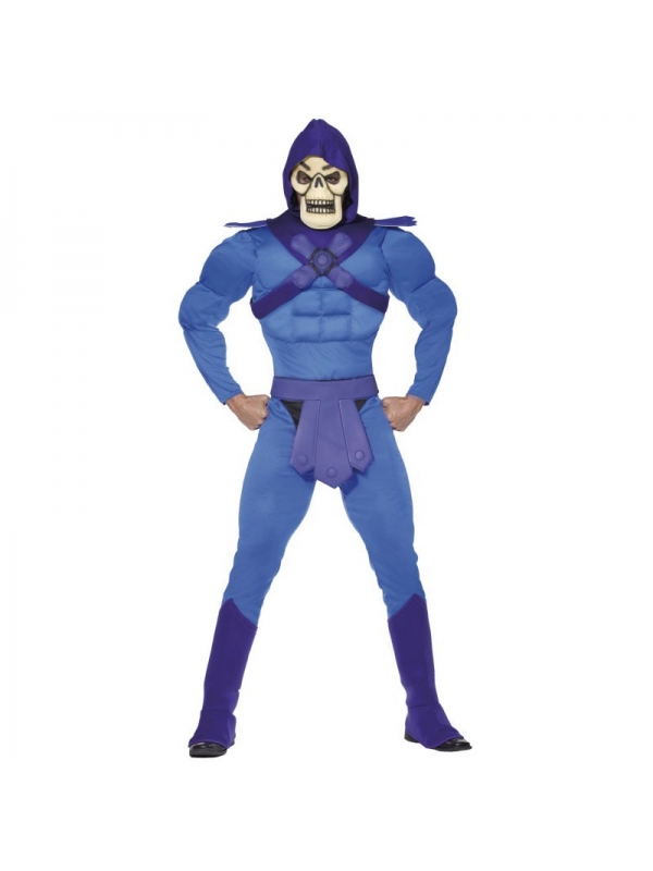 Déguisement Skeletor Musclé Bleu Homme (combinaison avec capuche, ceinture, couvre-bottes)
