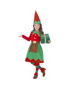 Déguisement Elfe rouge et vert, fille (robe et bonnet)