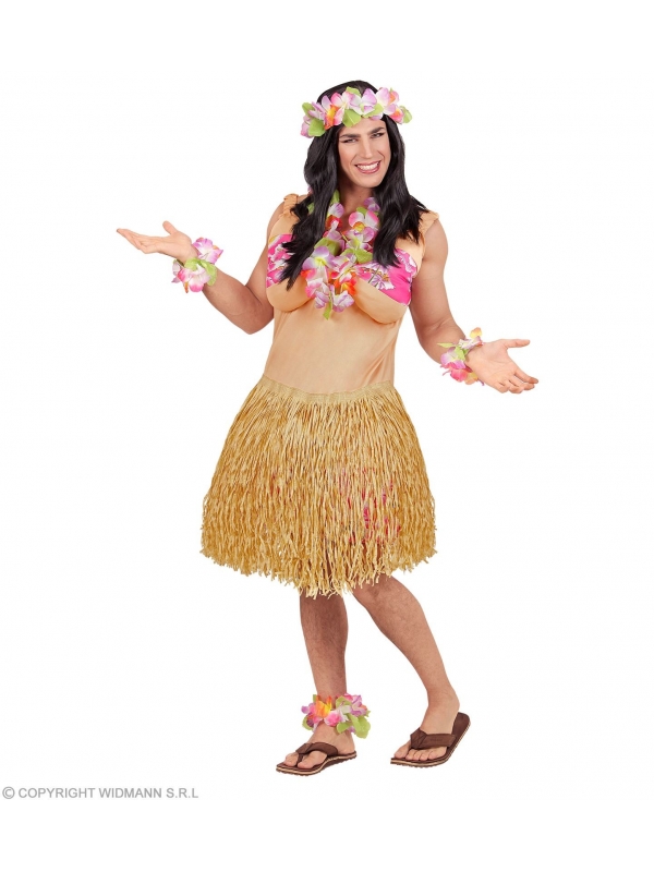 Déguisement Humour Hawaïenne Homme (combinaison femme forte avec bikini et jupe hula)