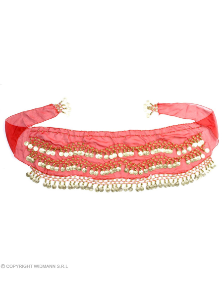Ceinture/Foulard pour danse orientale rouges avec pièces or)