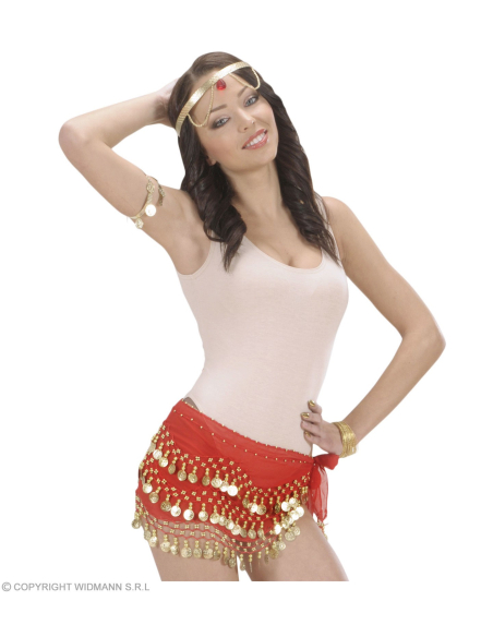 Ceinture/Foulard pour danse orientale rouges avec pièces or)