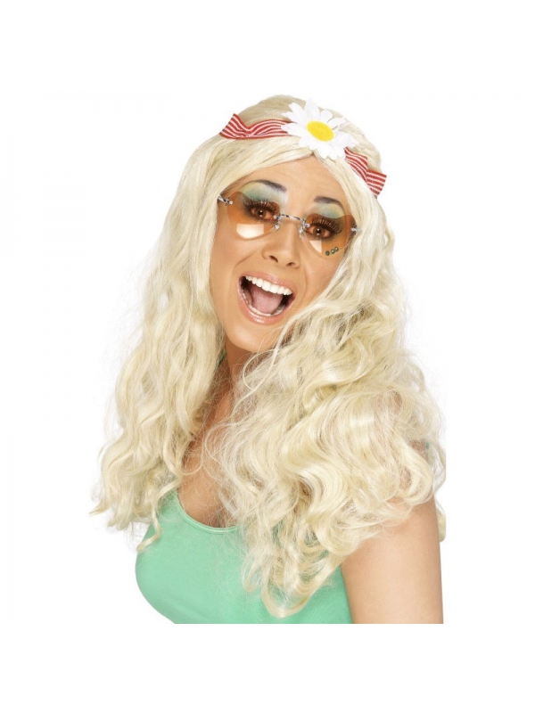 Perruque hippie mixte blonde avec marguerite | Accessoires