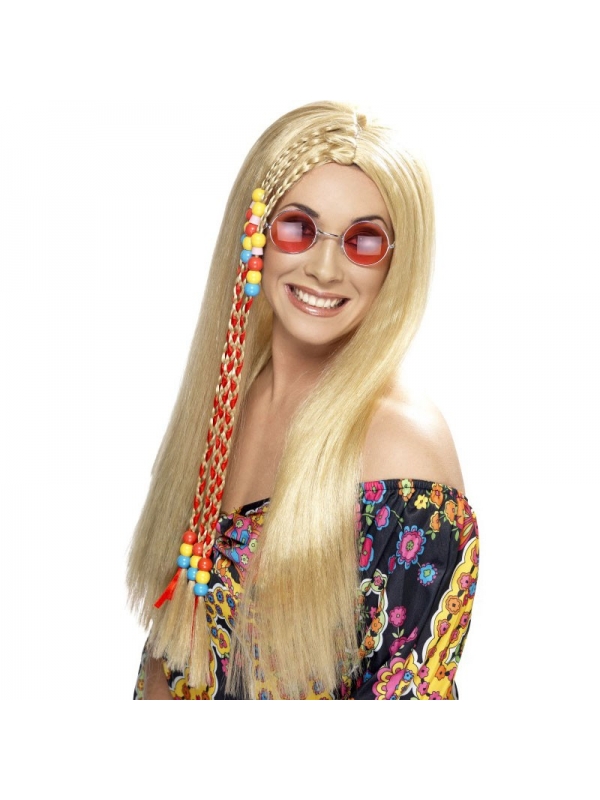 Perruque hippie blonde avec perles colorées | Accessoires